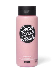 Victoria's Secret Pink Coco Scrub Wash : bouteille crèmeuse, nettoyage doux et nourrissant.