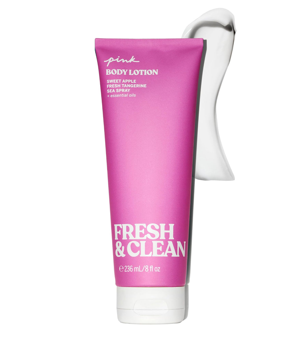 Victoria's Secret Pink Fresh & Clean hand and body lotion bottle with pump for daily hydration.