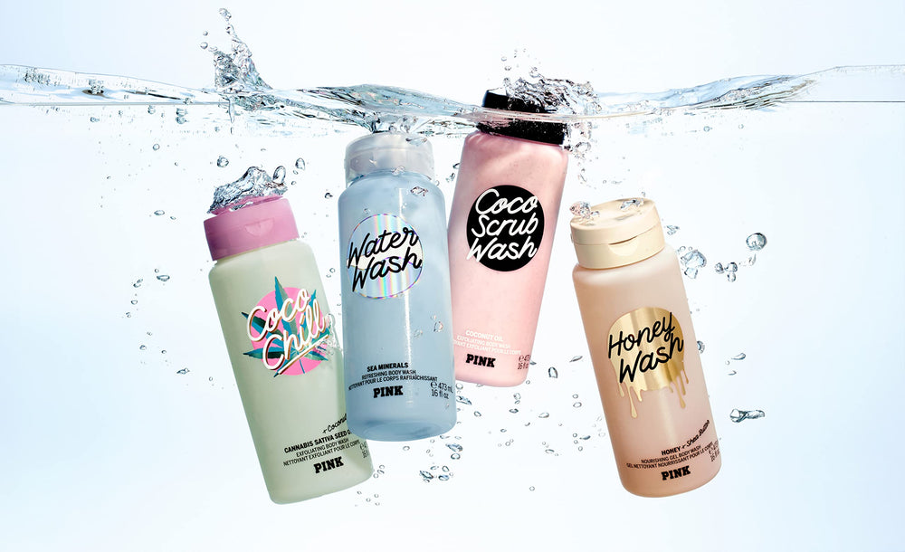 Victoria's Secret Pink Honey Nourishing Gel Body Wash packaging emphasizes sustainability