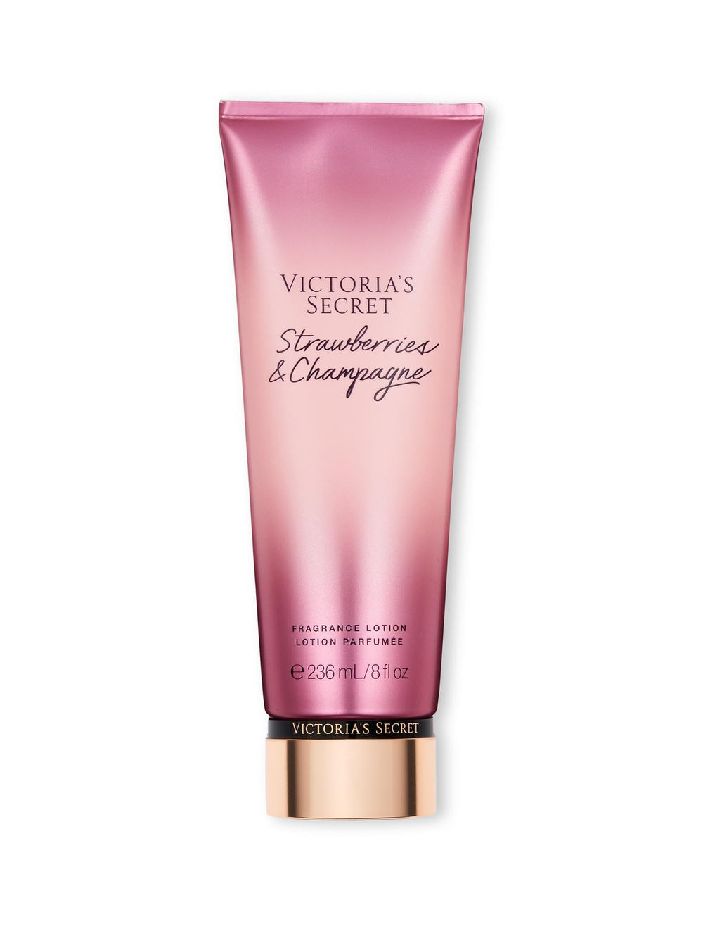 Victoria's Secret Strawberries & Champagne lotion bottle with floral fruity fragrance for daily wear.