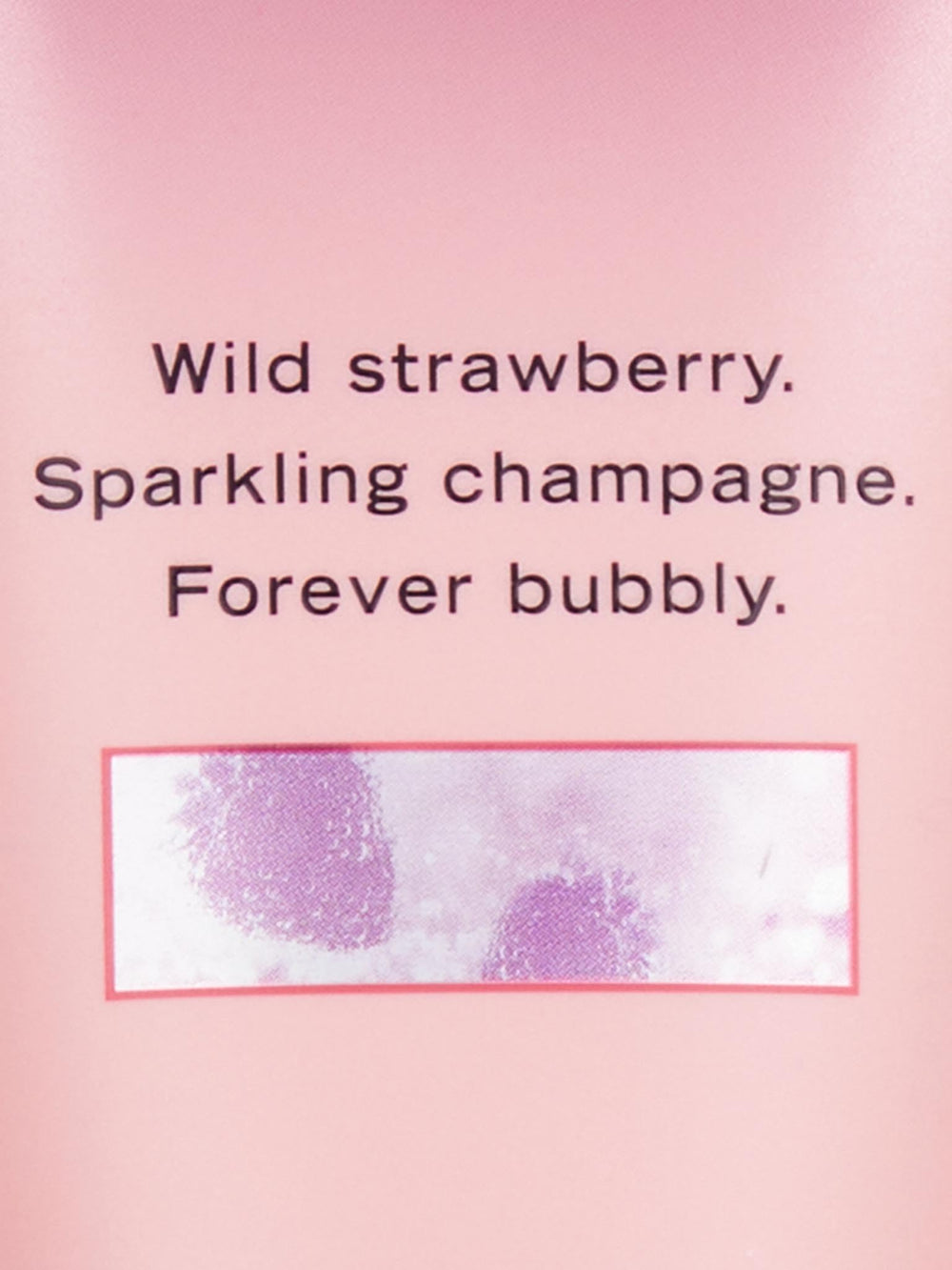Close-up of the Victoria's Secret label highlighting sparkling champagne notes.