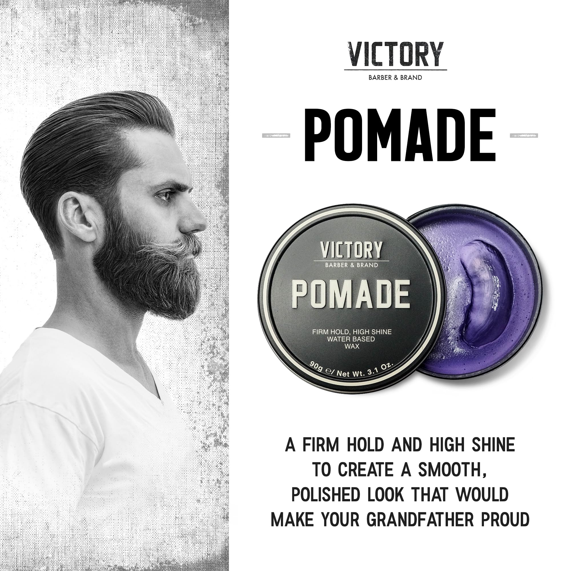 Victory Pomade application-avec-peigne: coiffage précis et contrôle prolongé.