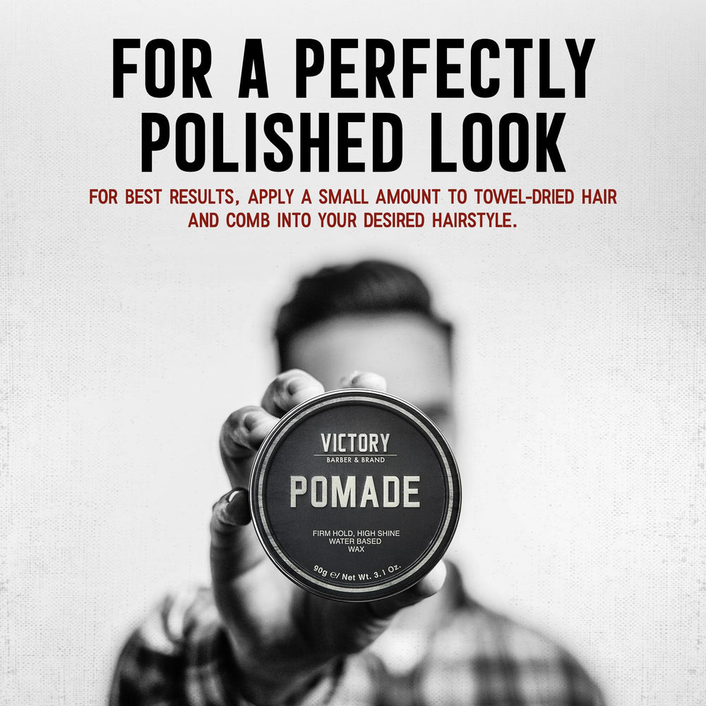 Victory Pomade emballage: pot élégant et étiquette claire.