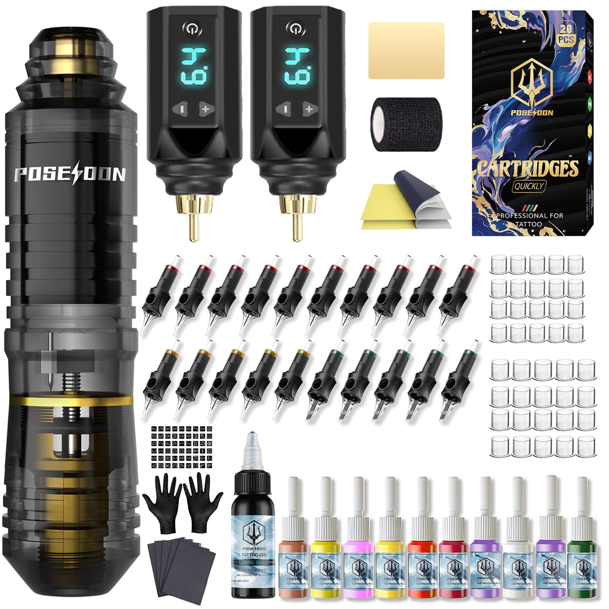 Vidattx Poseidon kit tatouage pen – ensemble complet pour débutants et apprentis, prêt à l'emploi