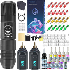 Vidattx Poseidon stylo tatouage sans fil en action pour sessions à domicile.