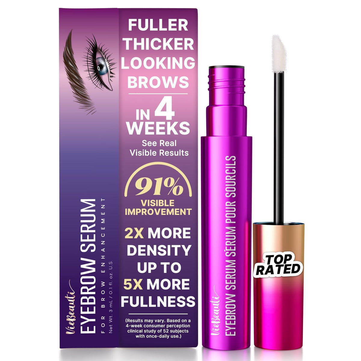 VieBeauti serum croissance sourcils avec brosse fine pour application précise