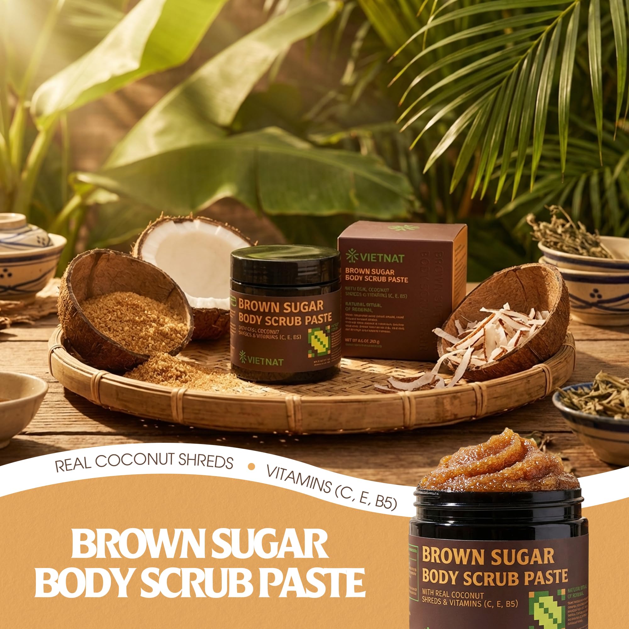 VIETNAT copeaux de coco affichant exfoliation douce et naturelle