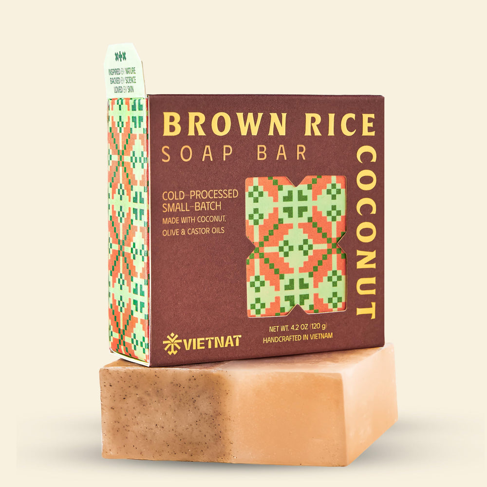 VIETNAT Savon riz brun et lait de coco 2en1 – exfoliation douce pour une peau nette.