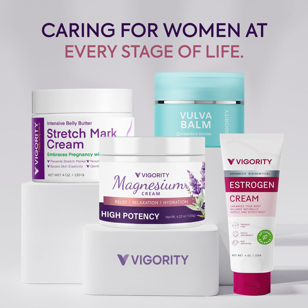 Vigority Lotion Magnesium: étiquette naturelle visible, usage apaisant avant le dodo.