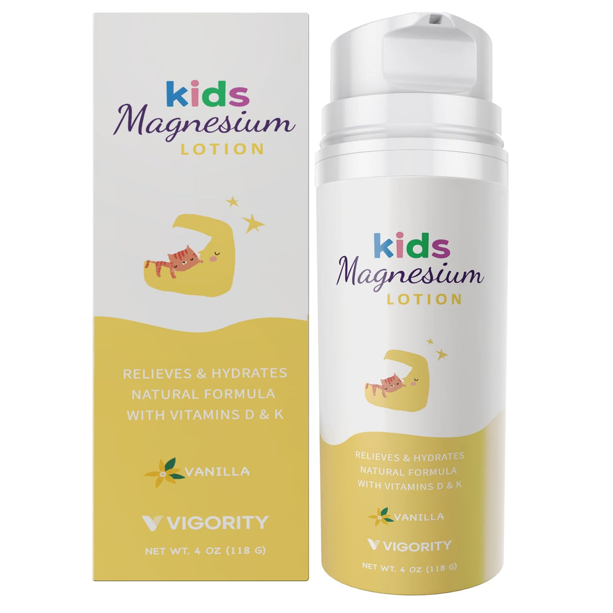 Lotion Magnésium Vigority etiquette prête, idéal pour le rituel du coucher des tout-petits.
