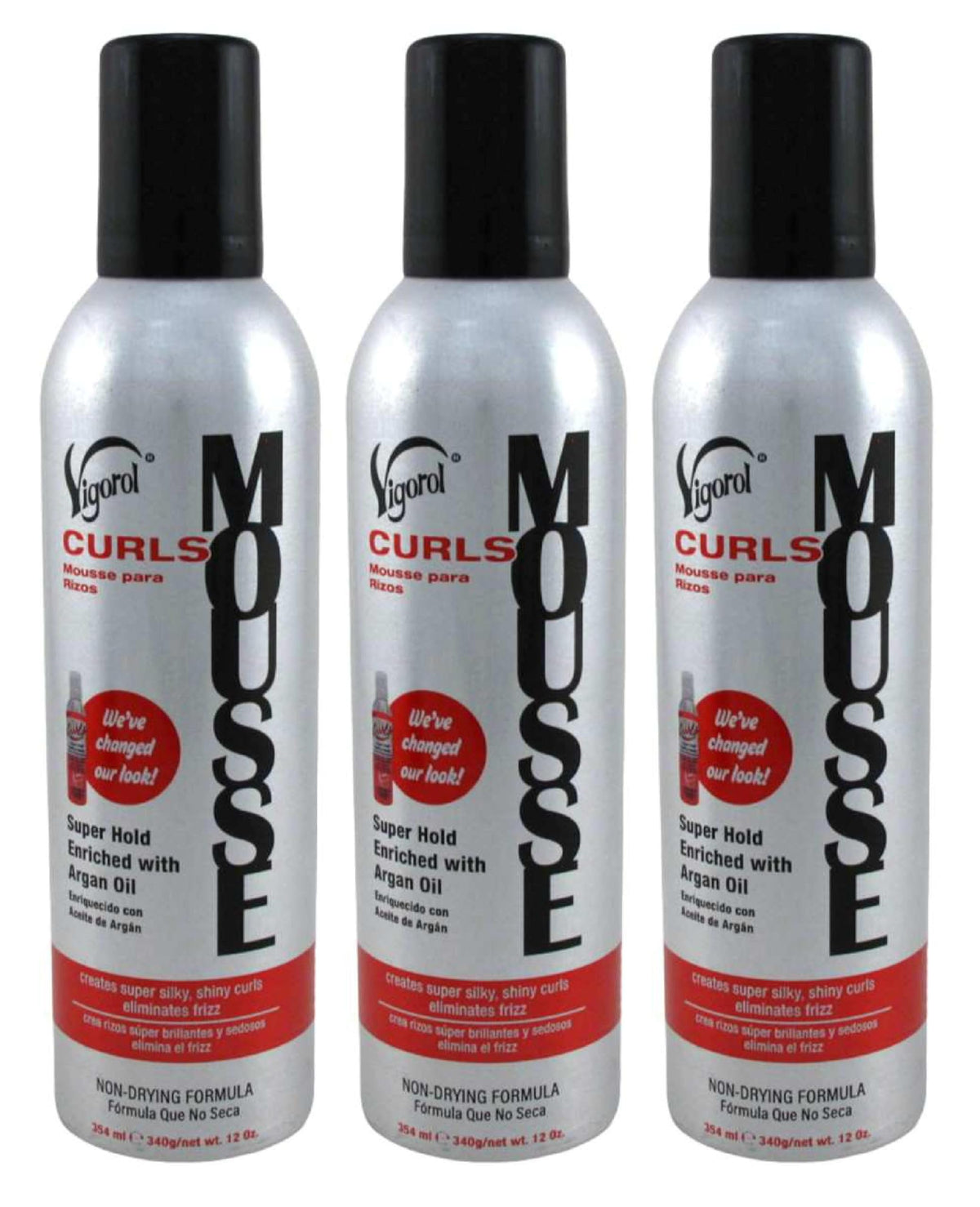 Vigorol Mousse Curls, lot de 3 bouteilles, pratique pour les routines capillaires quotidiennes.