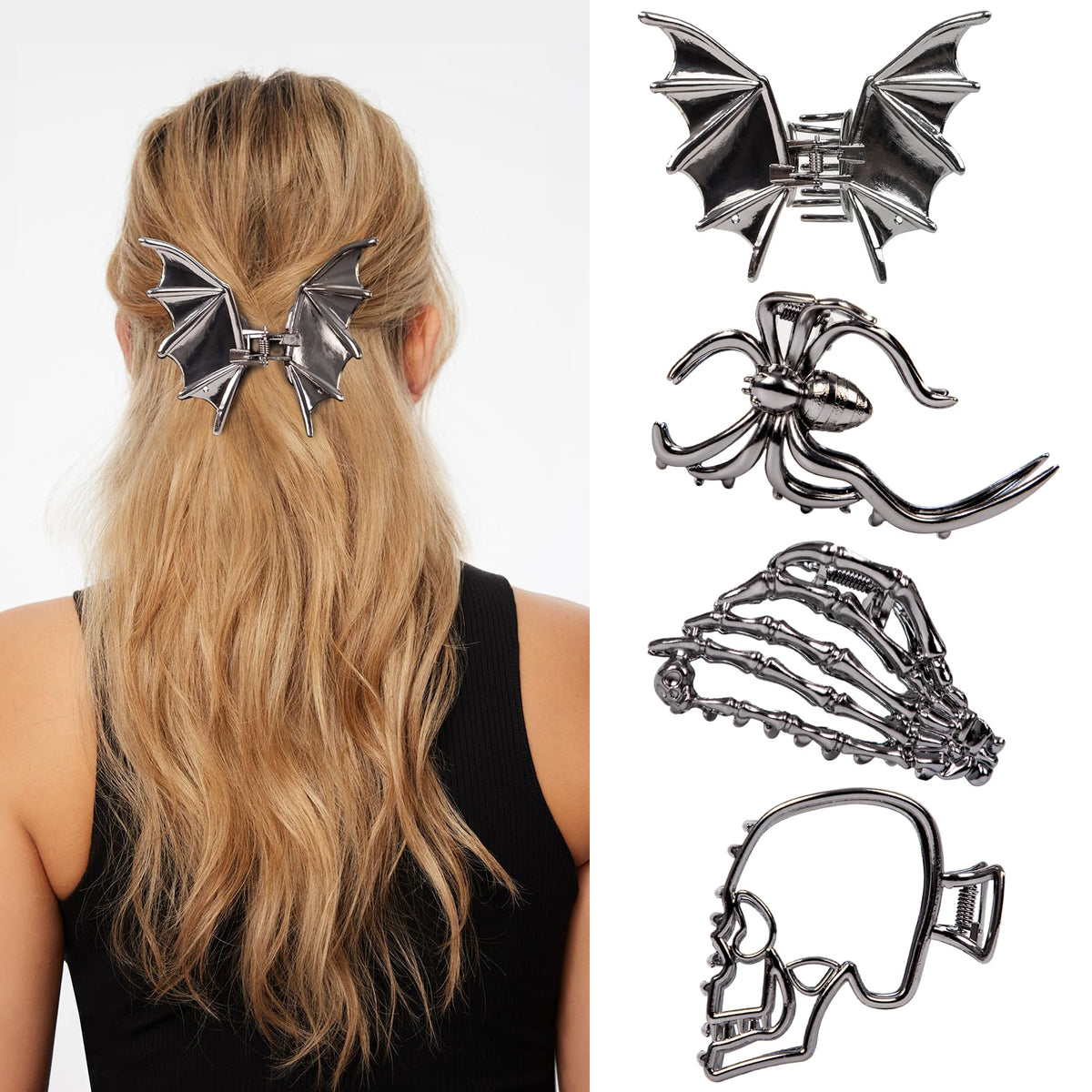 Pinces à cheveux Vigorpace griffes chauve-souris noir pour un maintien élégant toute la journée