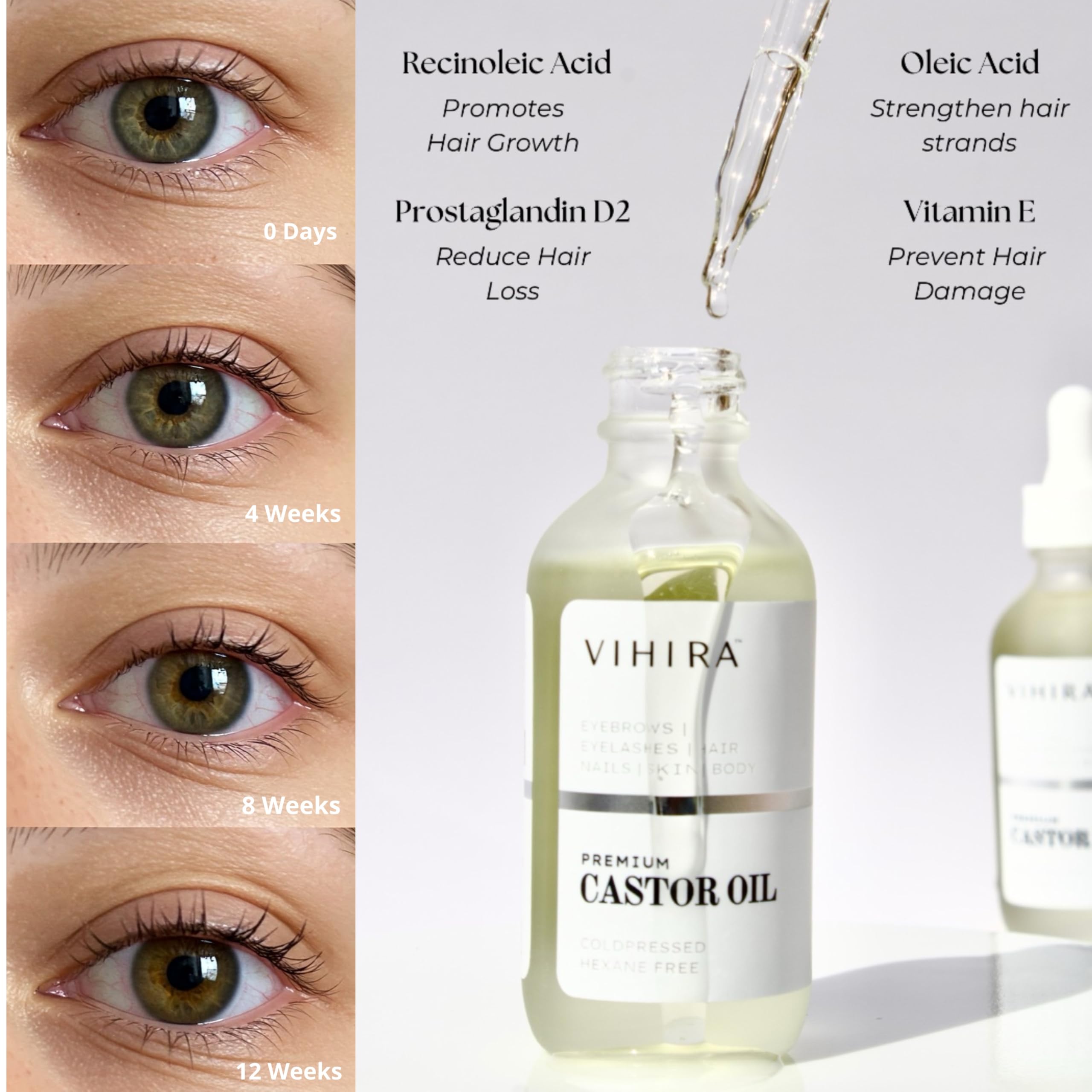 Vihira huile de ricin — cils et sourcils renforcés et définis
