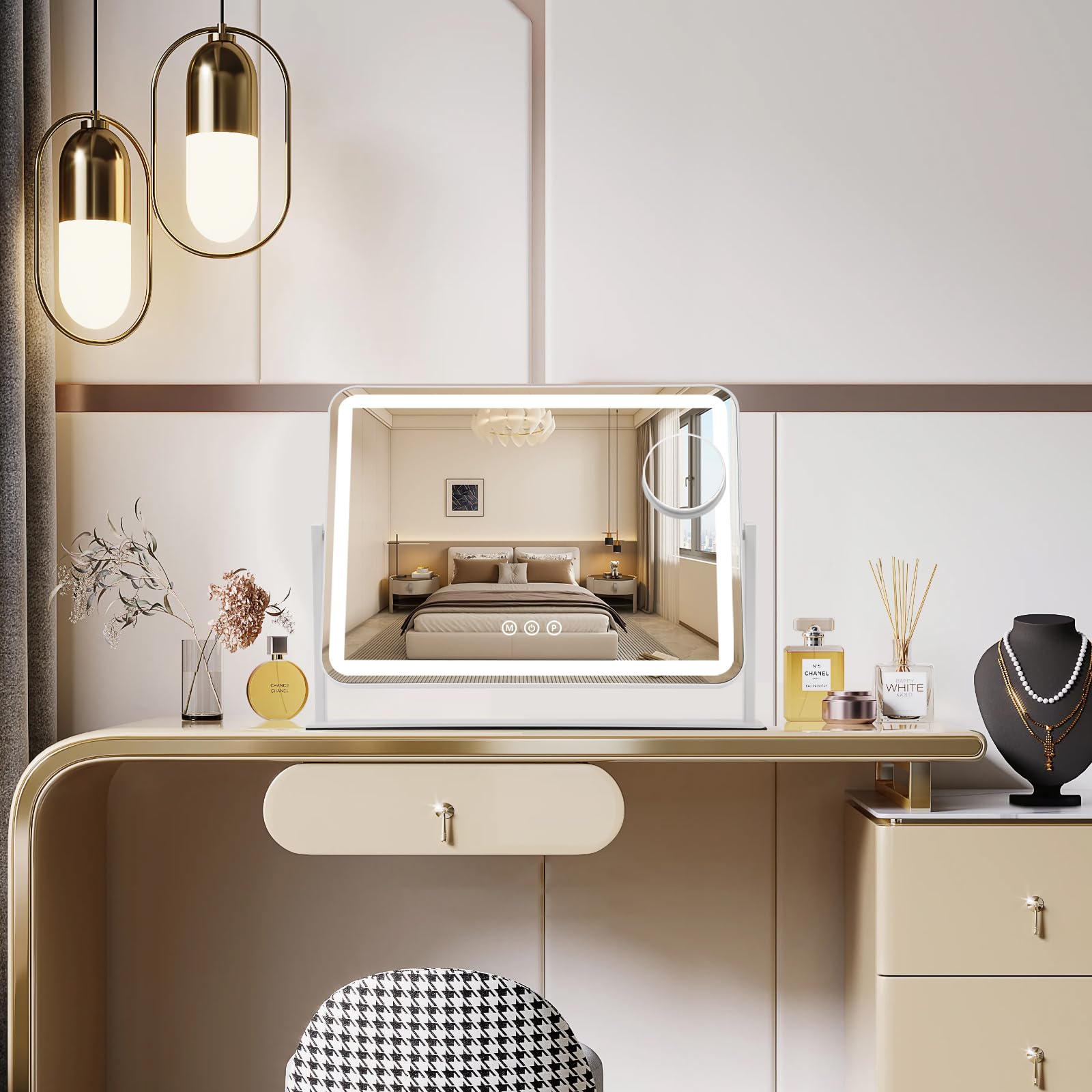 ViKert Miroir avec 3 couleurs et intensité réglable pour un maquillage précis.