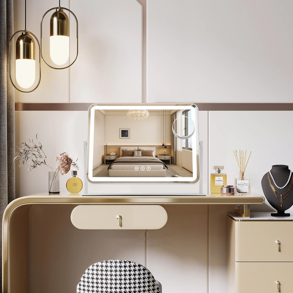 ViKert Miroir avec 3 couleurs et intensité réglable pour un maquillage précis.