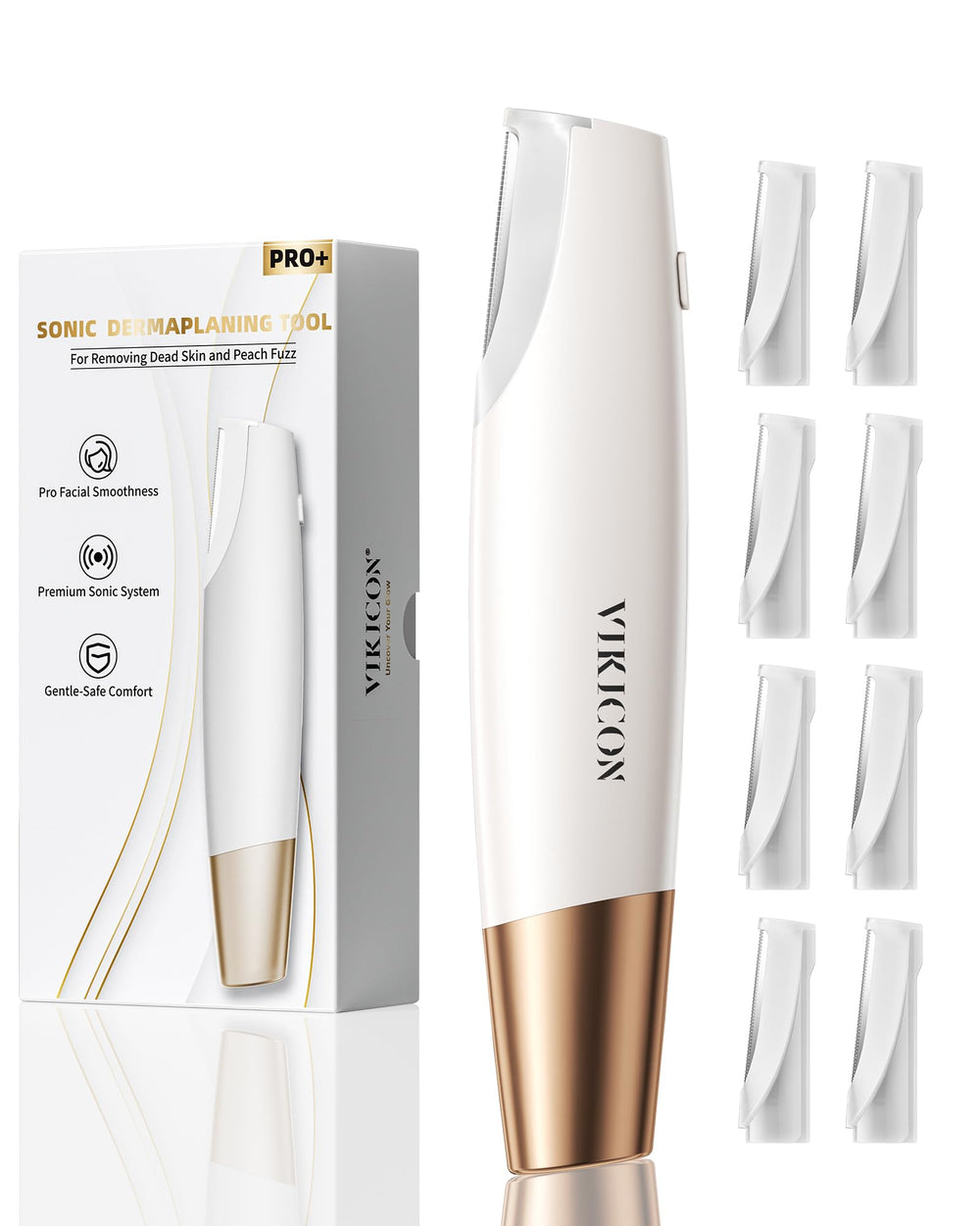 Outil dermaplanage sonic Vikicon pour le visage des femmes, peau lisse après usage.