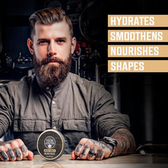 Baume barbe Viking Revolution, focus huile de jojoba, texture légère et démêlage facilité.