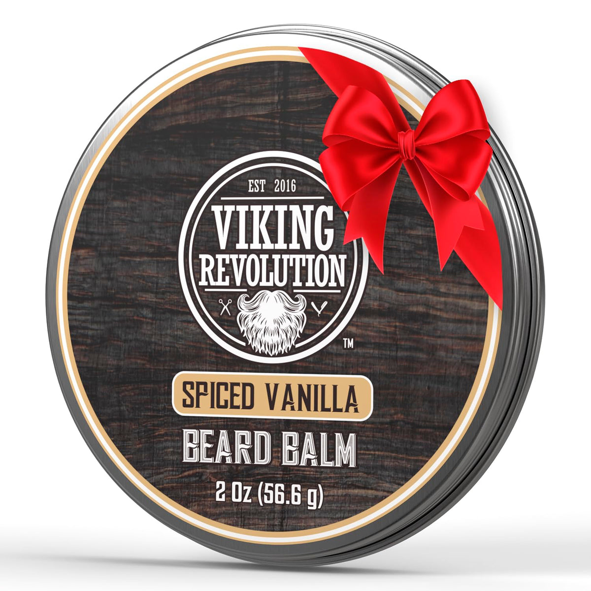 Baume barbe Viking Revolution, flacon vanille épicée, hydratation rapide et parfum séduisant.