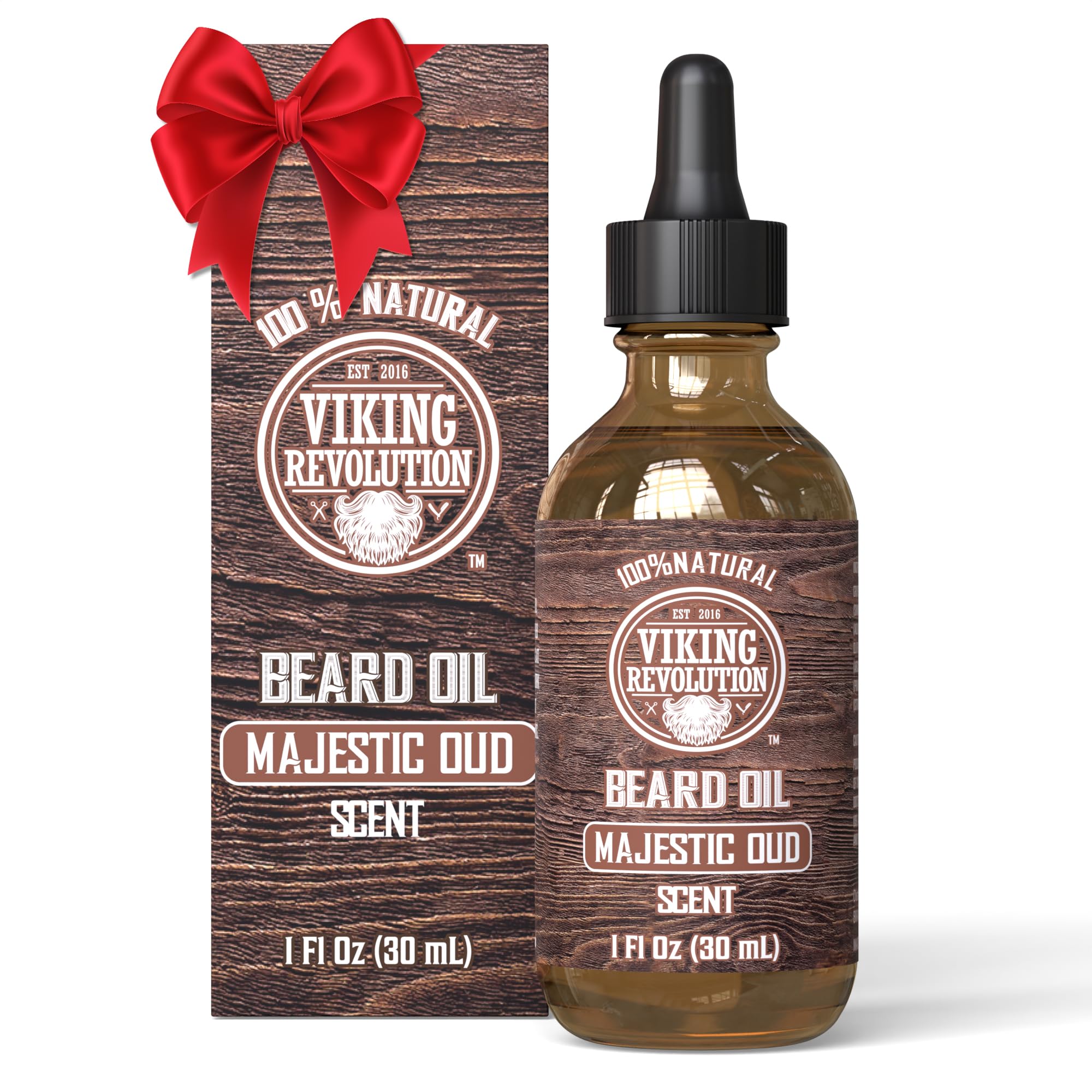 Huile barbe Viking Revolution Majestic Oud - bouteille prête à l'application quotidienne et parfum durable.