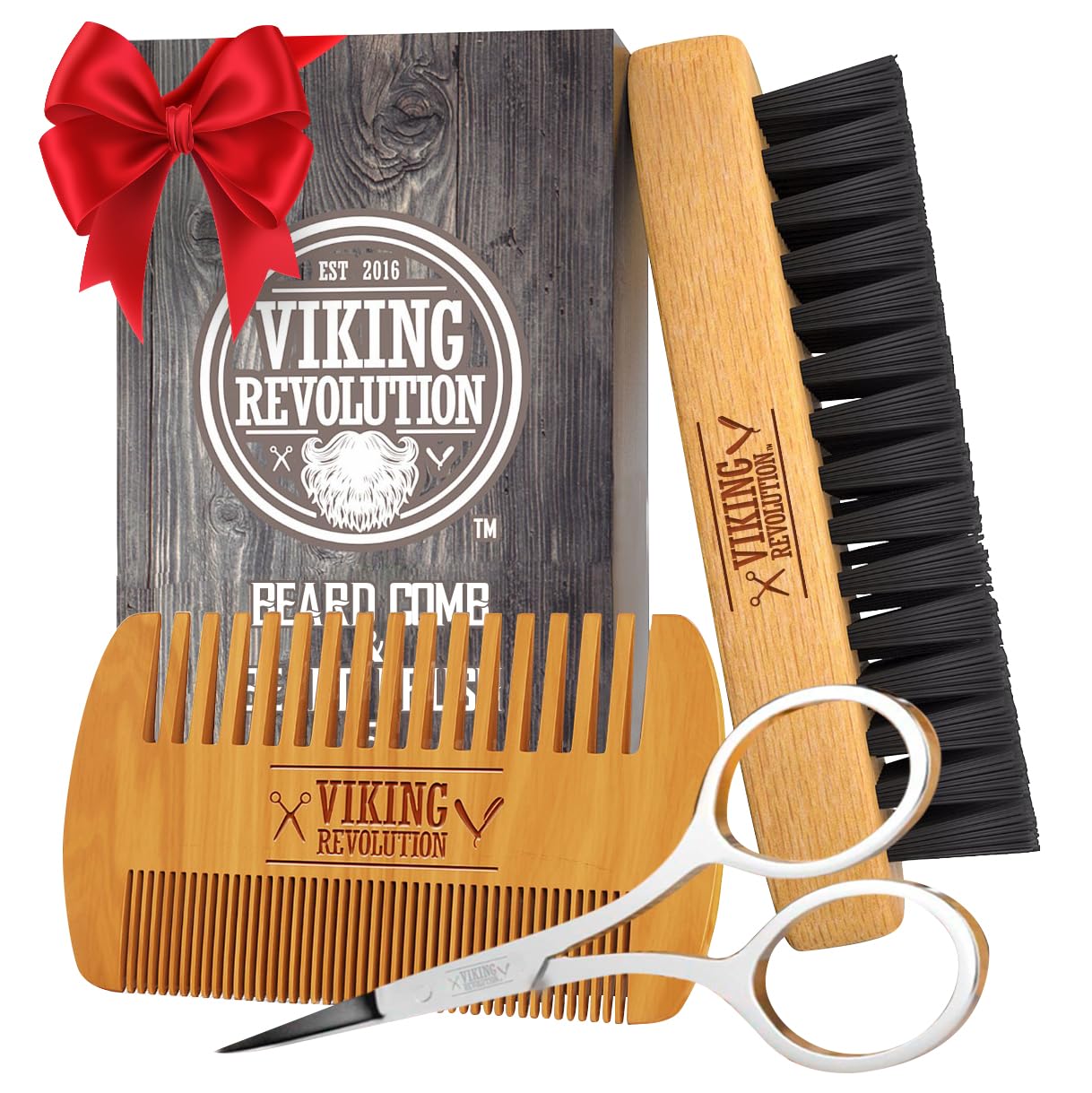 Brosse Viking Revolution pour barbe avec poils naturels et bois de poirier, démêlage doux.