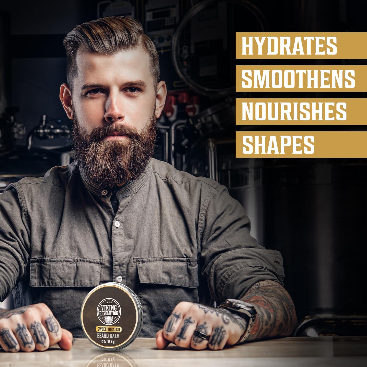 Huile d’argan et jojoba dans le baume Viking Revolution Sweet Tobacco, soin nourrissant.