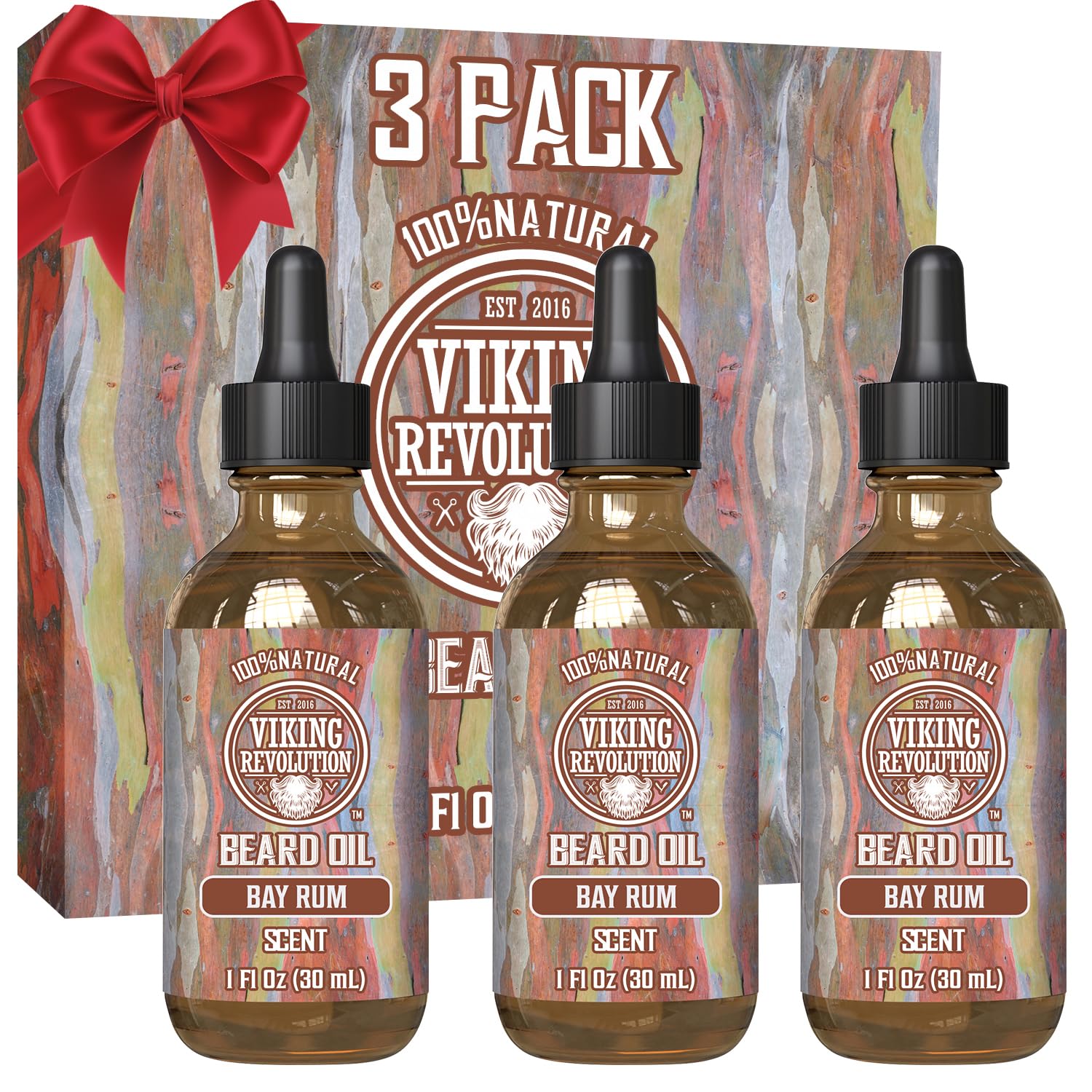 Huile barbe Viking Revolution Bay Rum dans sa bouteille, prête à nourrir et dompter la barbe.