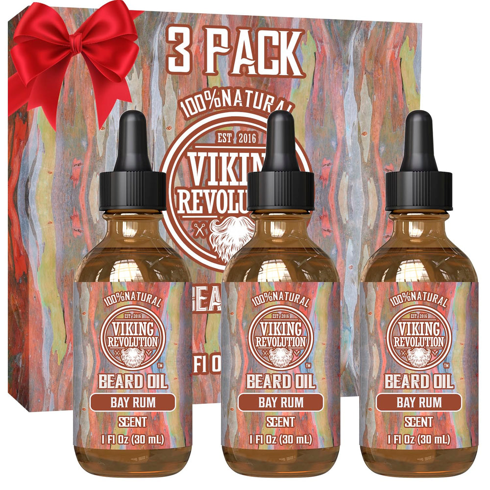 Huile barbe Viking Revolution Bay Rum dans sa bouteille, prête à nourrir et dompter la barbe.