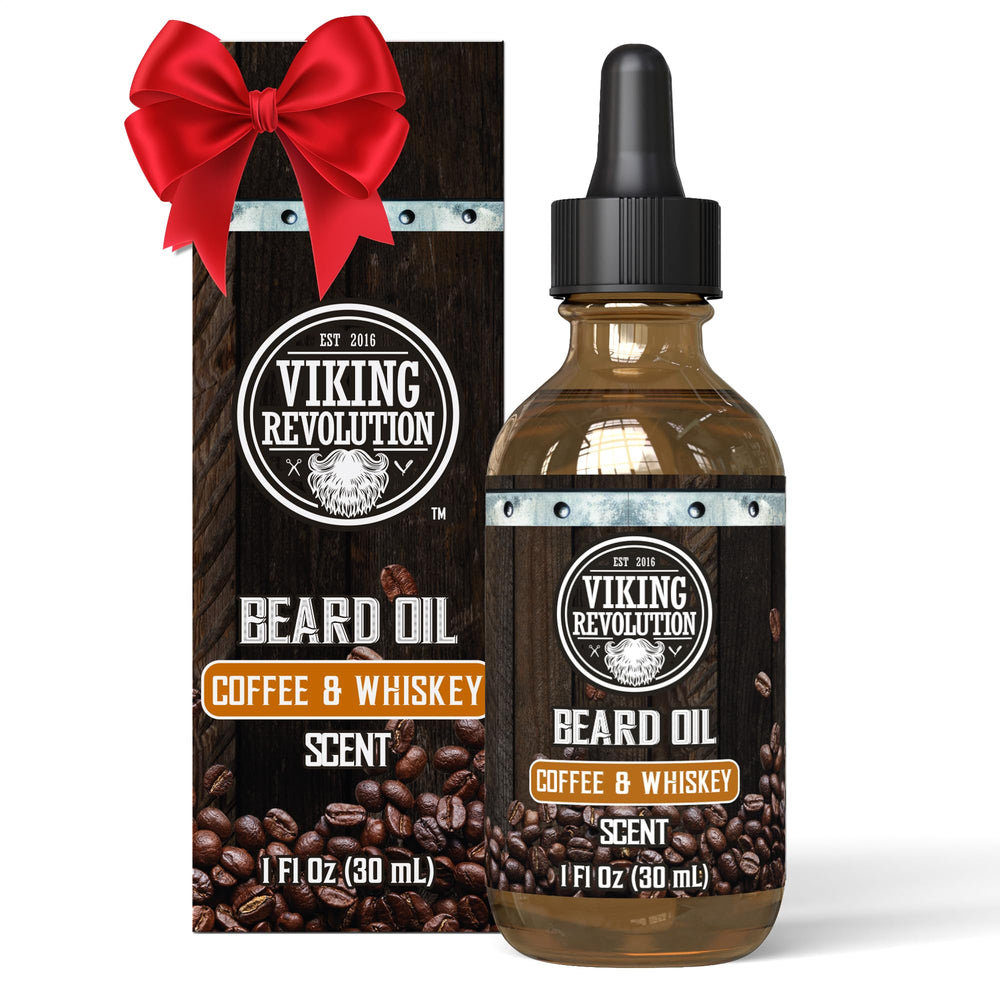 Huile barbe Café Whisky Viking Revolution en bouteille pour nourrir et parfumer durablement.
