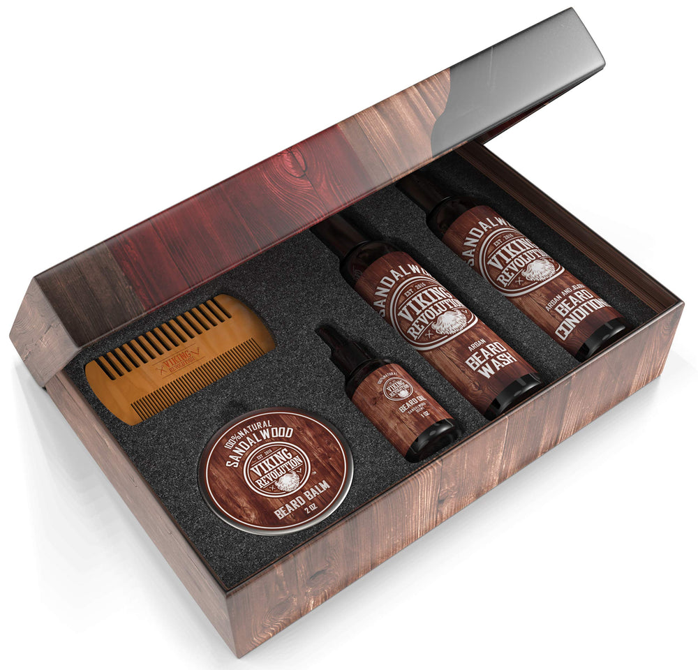 Huile barbe Sandalwood de Viking Revolution, nourrit et donne un fini soyeux.
