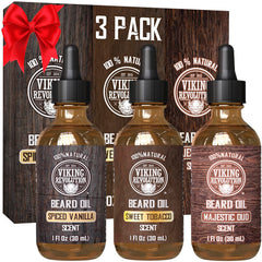 Viking Revolution huile barbe vanille épicée sur bouteille, hydratation longue durée
