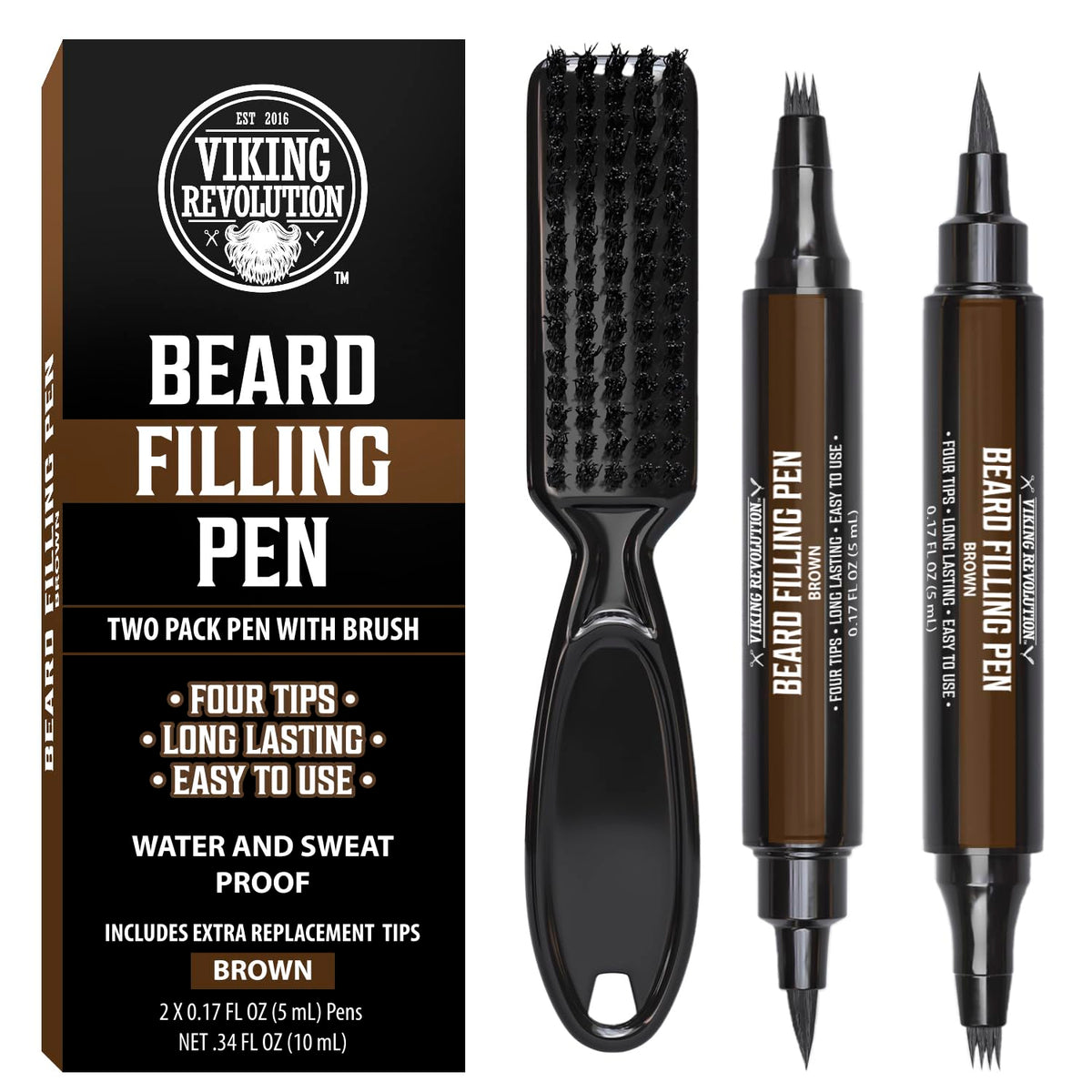 Stylo barbe Viking Revolution 2-pack: couverture des zones clairsemées pour un look plus dense.