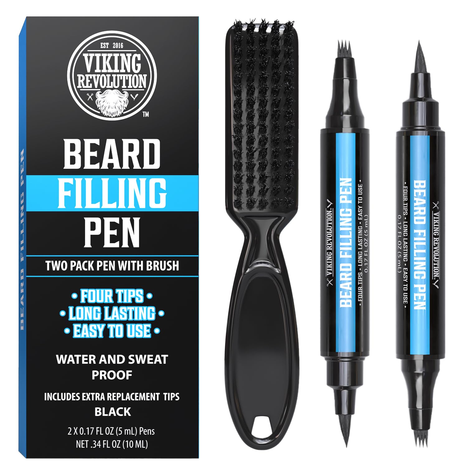 Stylo barbe Viking Revolution noir, remplissage rapide pour un look plus fourni.