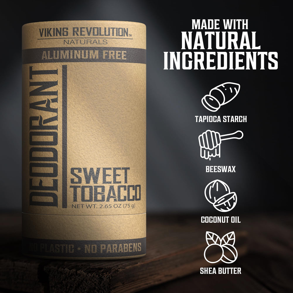 Viking Revolution Sweet Tobacco déodorant, application facile et lutte contre l’humidité.