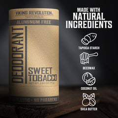 Viking Revolution Sweet Tobacco déodorant, application facile et lutte contre l’humidité.