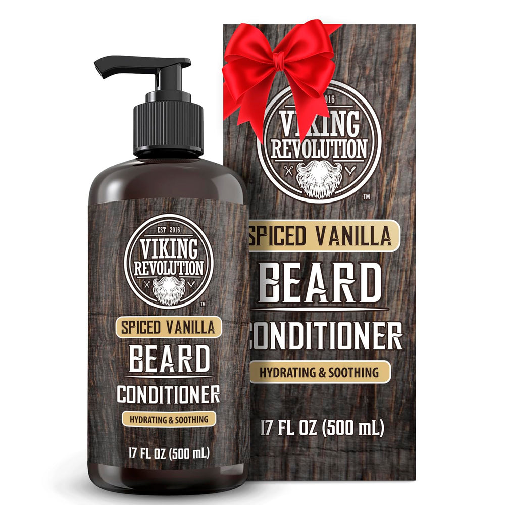 La bouteille du conditionneur Viking Revolution barbe vanille épice offre douceur et brillance.