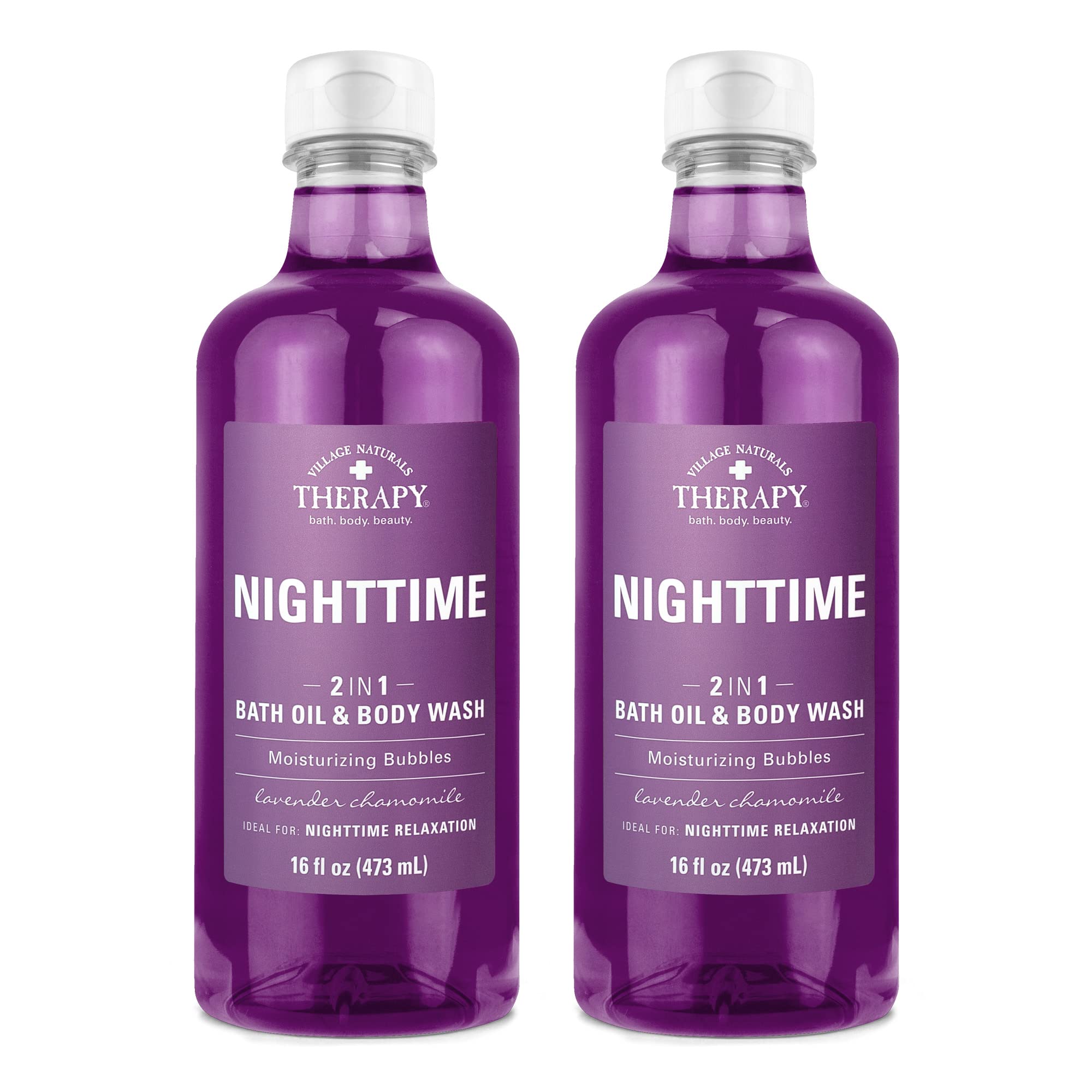 Village Naturals Therapy Nighttime Relief – bouteille bain-mousse apaisante et parfum lavande