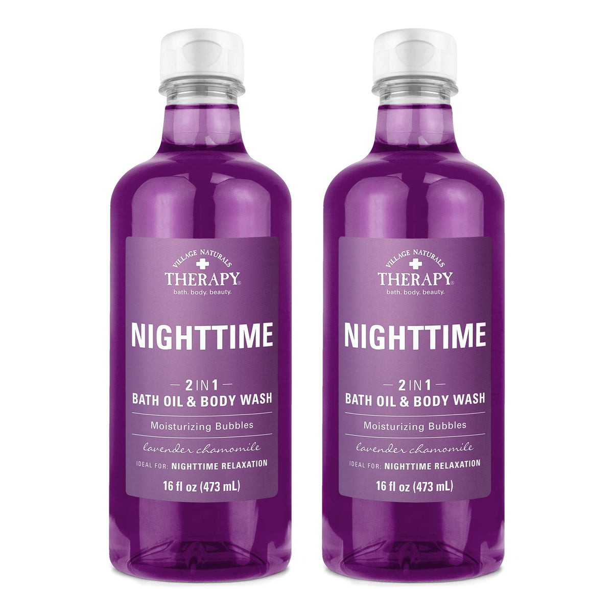 Village Naturals Therapy Nighttime Relief – bouteille bain-mousse apaisante et parfum lavande