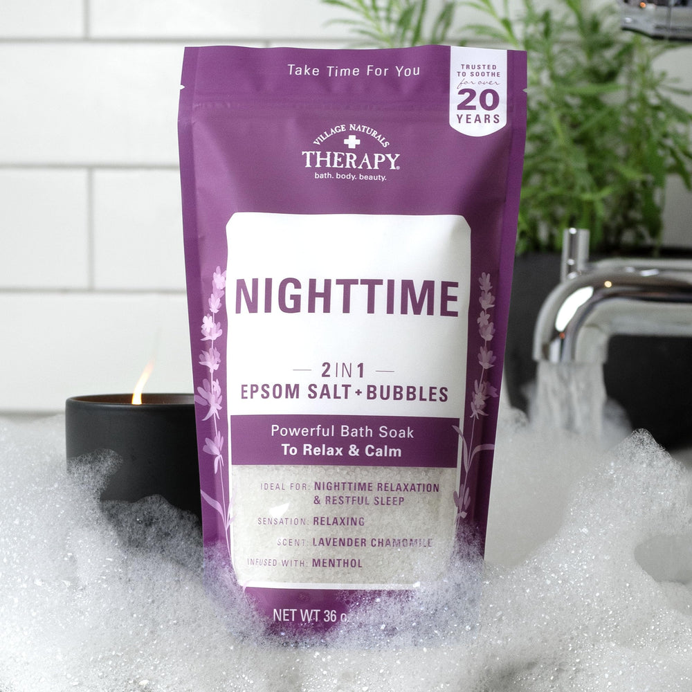 Menthol léger dans le bain nocturne, sensation rafraîchissante et réconfortante.