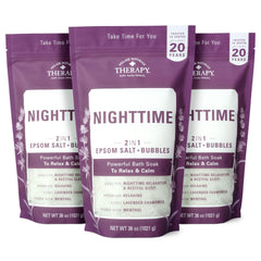 Village Naturals Therapy bain epsom nocturne, pack triple pour une détente efficace.