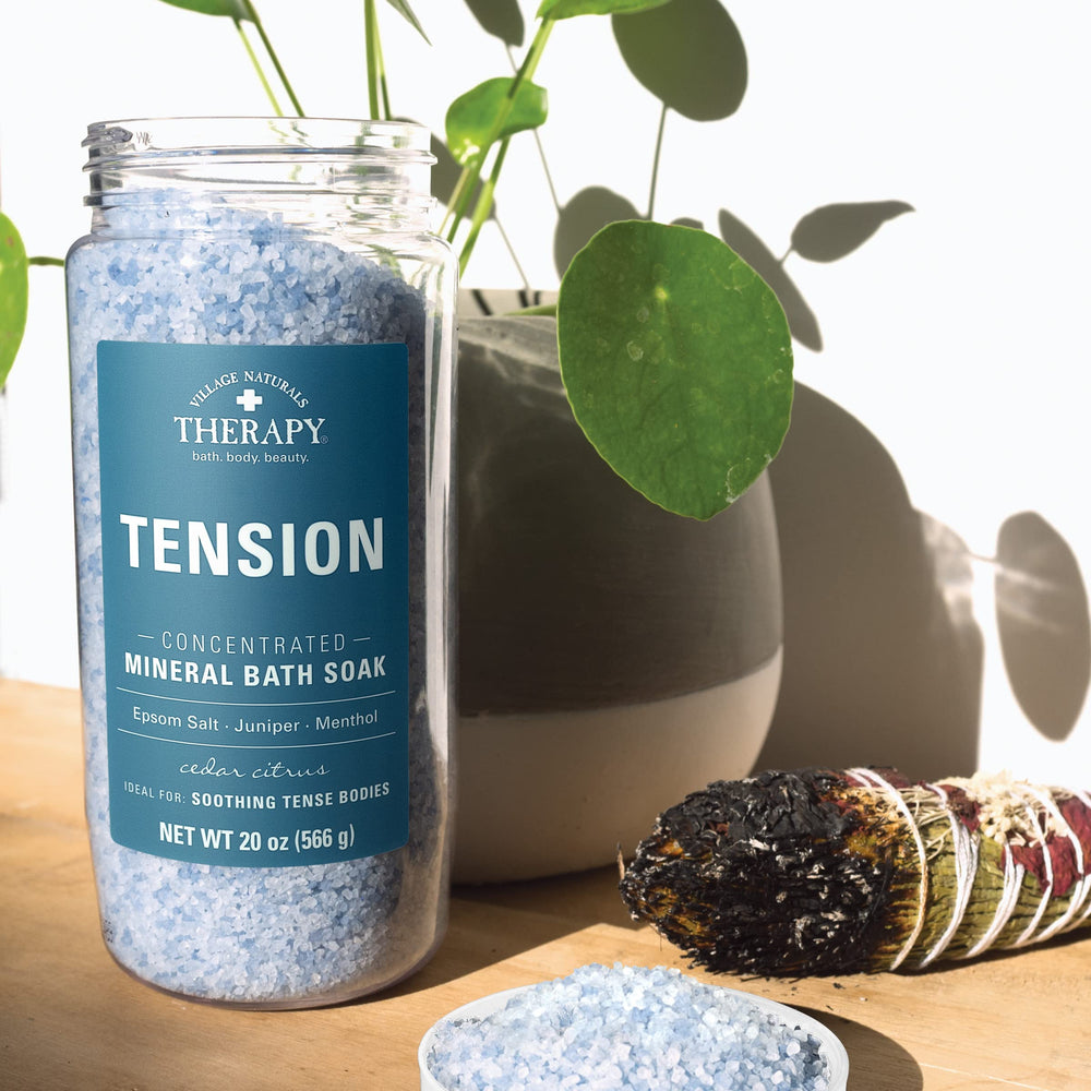 Village Naturals Therapy Bains Minéraux Tension, fabrication et origine simulant les standards américains.