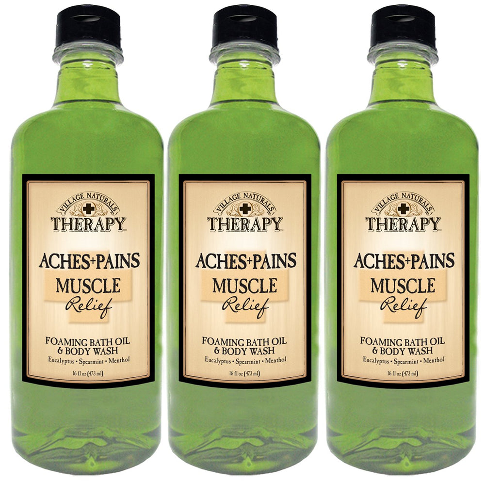 Village Naturals Therapy bouteille de bain mousse pour relief musculaire, parfum eucalyptus.