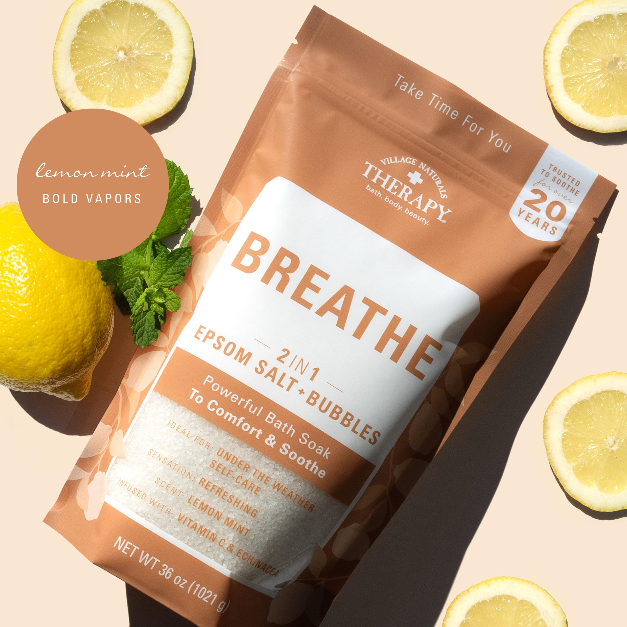 Village Naturals Therapy Breathe arômes citron-menthe revitalisants.