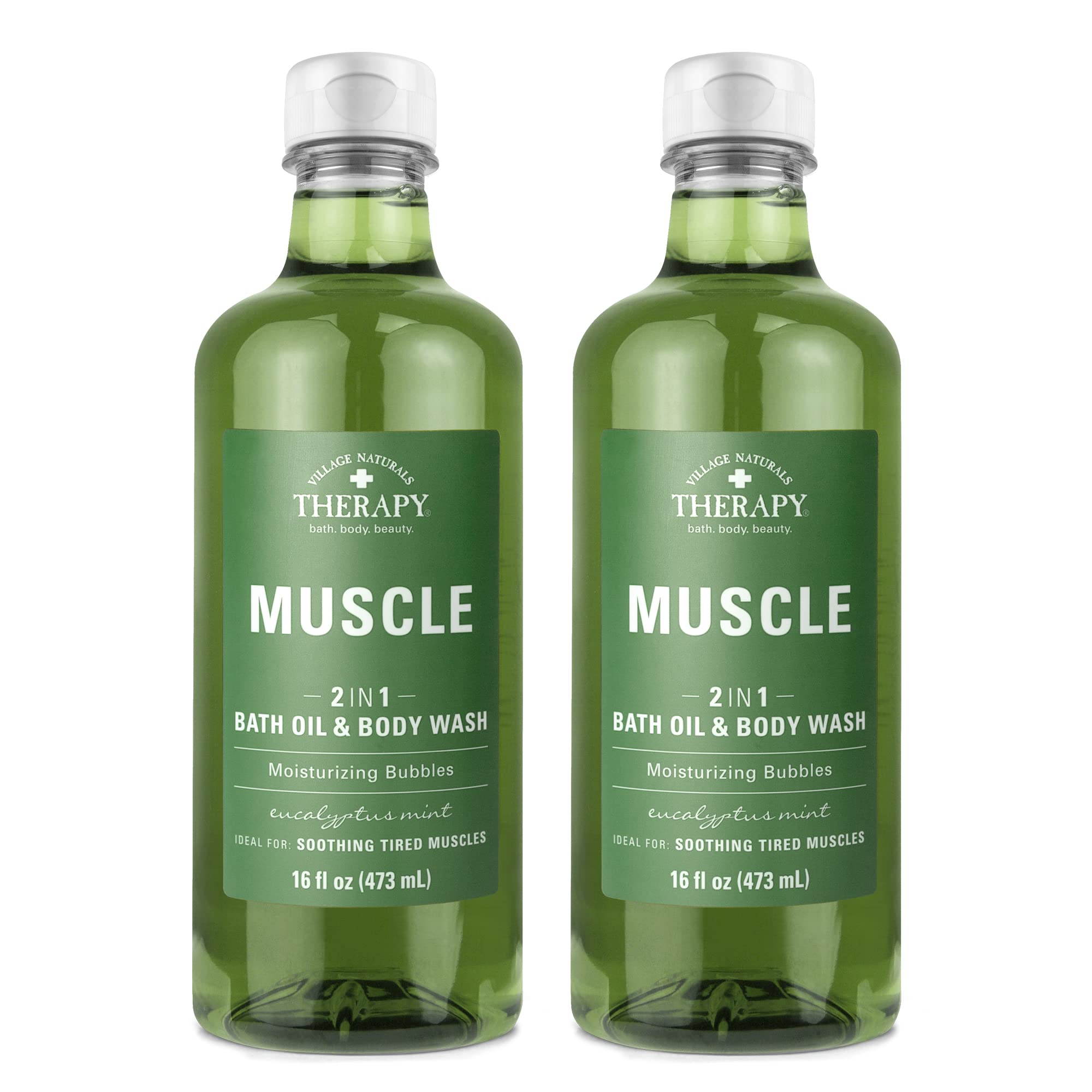 Village Naturals Therapy Muscle Foaming Bath Oil bubbles fill the tub for a relaxing soak