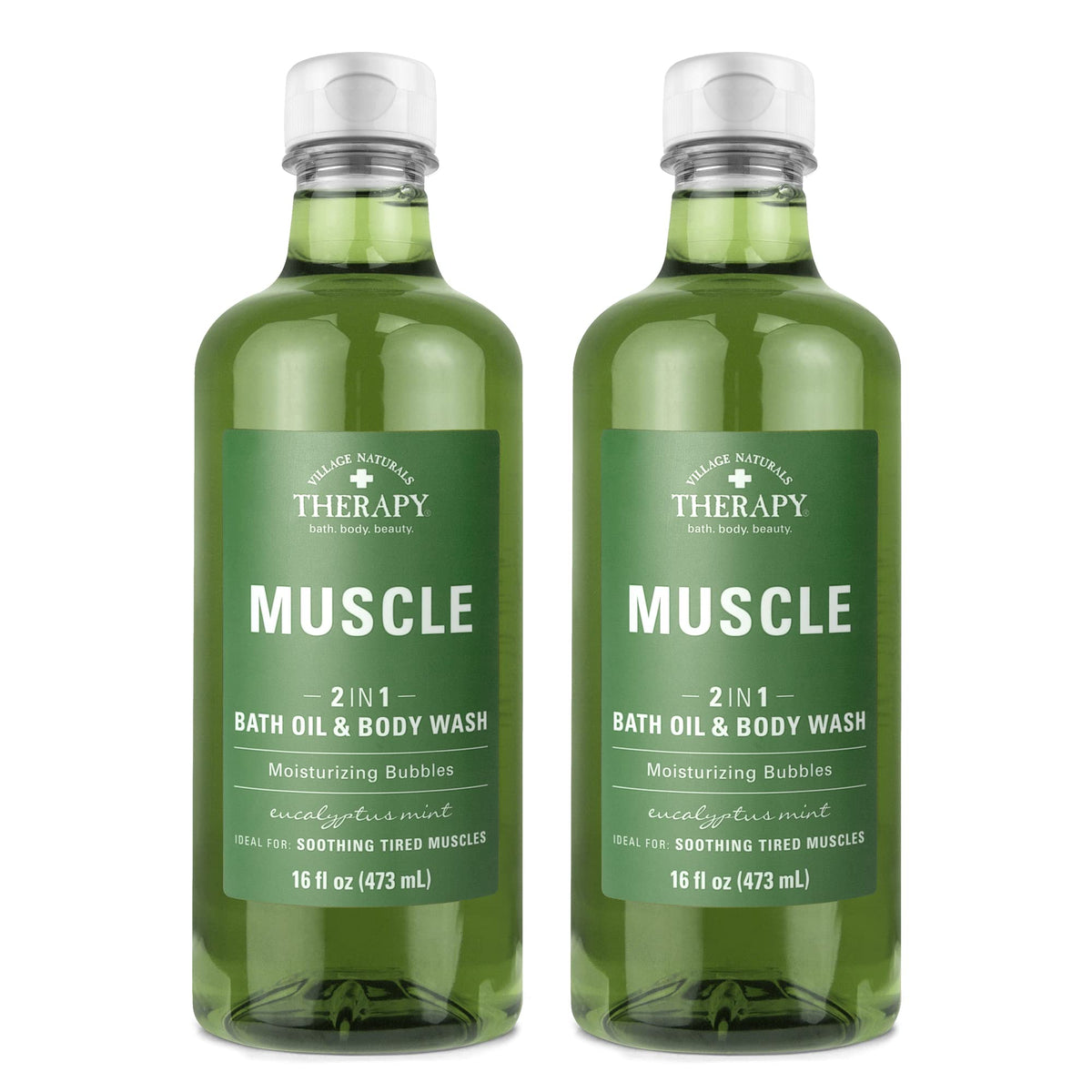 Village Naturals Therapy Muscle Foaming Bath Oil bubbles fill the tub for a relaxing soak