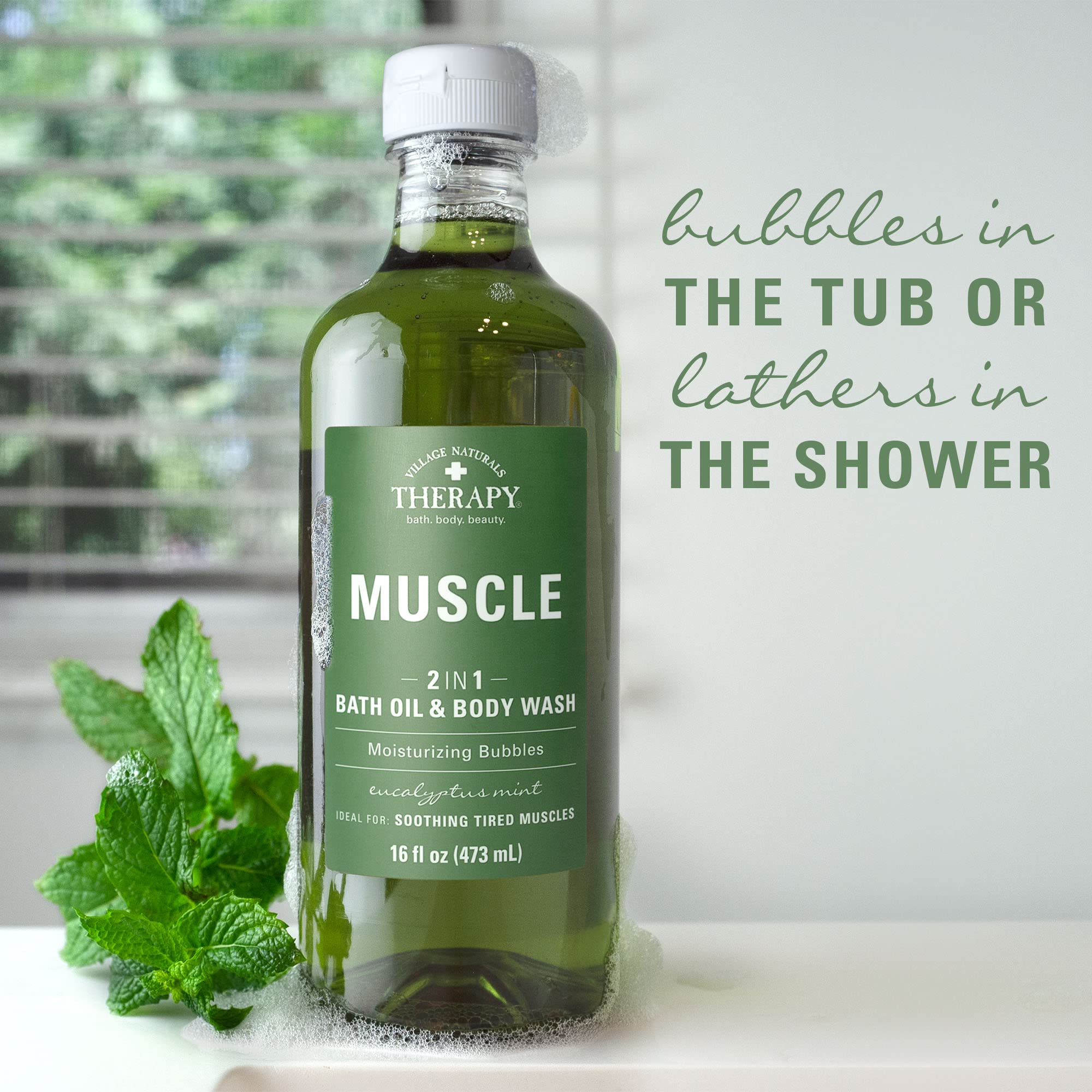 Two pack of Village Naturals Therapy Muscle Foaming Bath Oil and Body Wash set