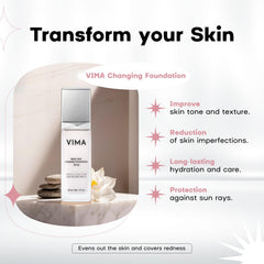 Vima Cosmetics: aperçu de la teinte naturelle et de l'apparence uniforme.