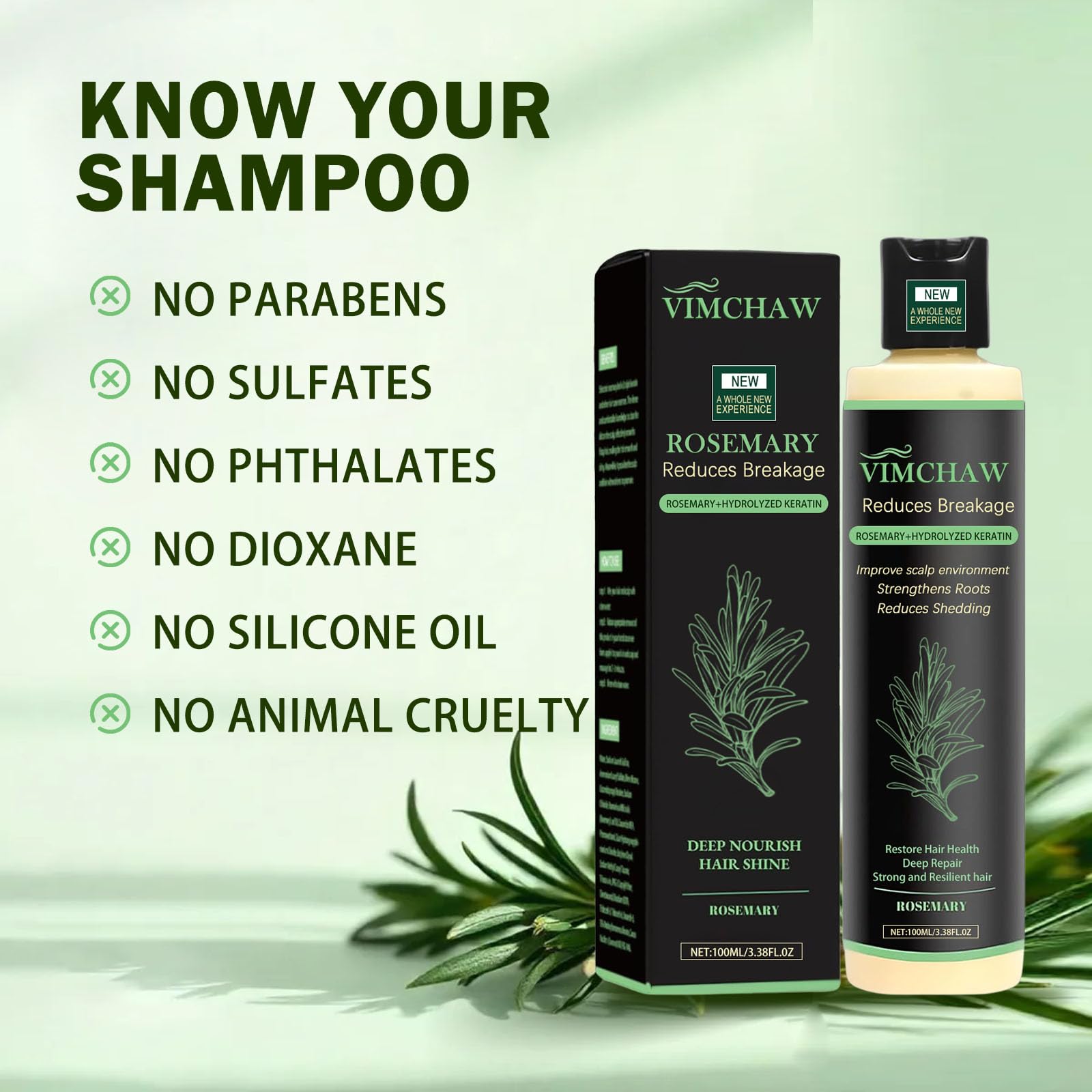 Vimchaw Shampoing Romarin – Nourrissement du cuir chevelu pour cheveux plus forts