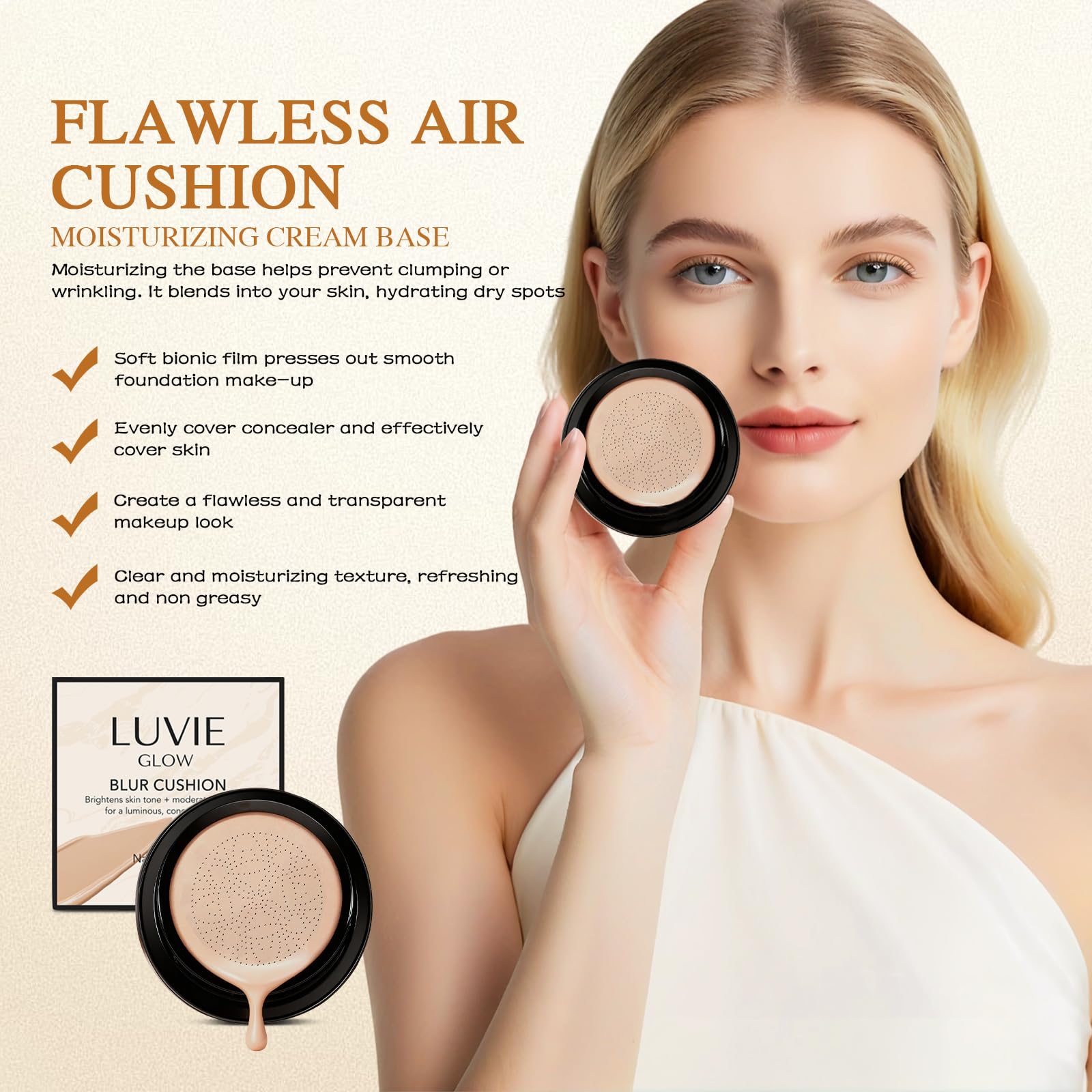 Texture légère du Vincofoo Luvie Glow Cushion pour un teint naturel