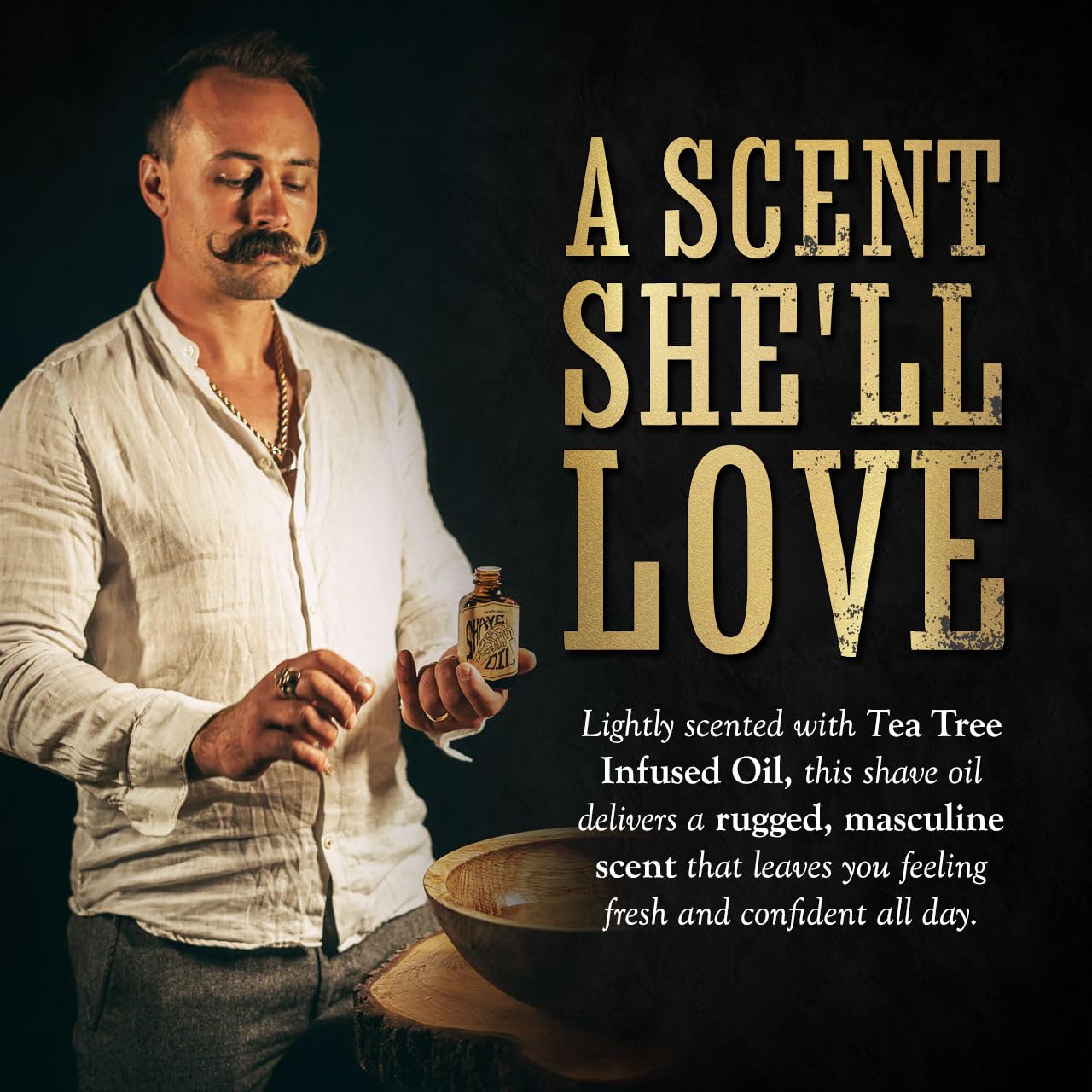 THE VINTAGE GROOMING CO. Shave Oil Tea Tree, emballage vintage et design distinctif.