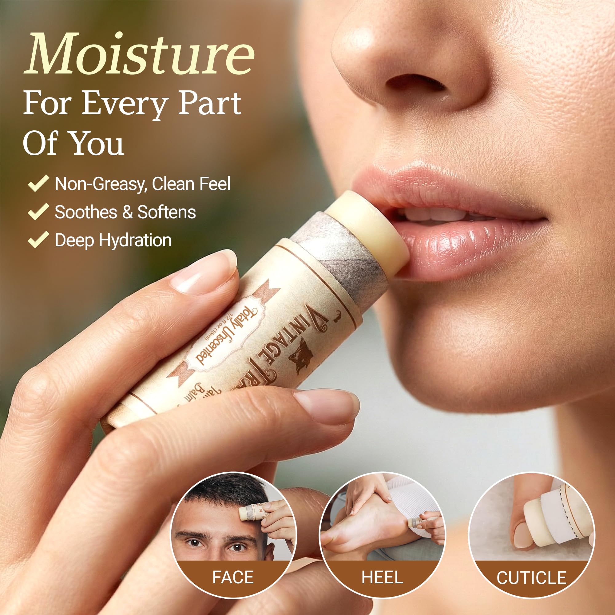Vintage Tradition beef tallow lip balm ingredients glow with skin-friendly hydration.
